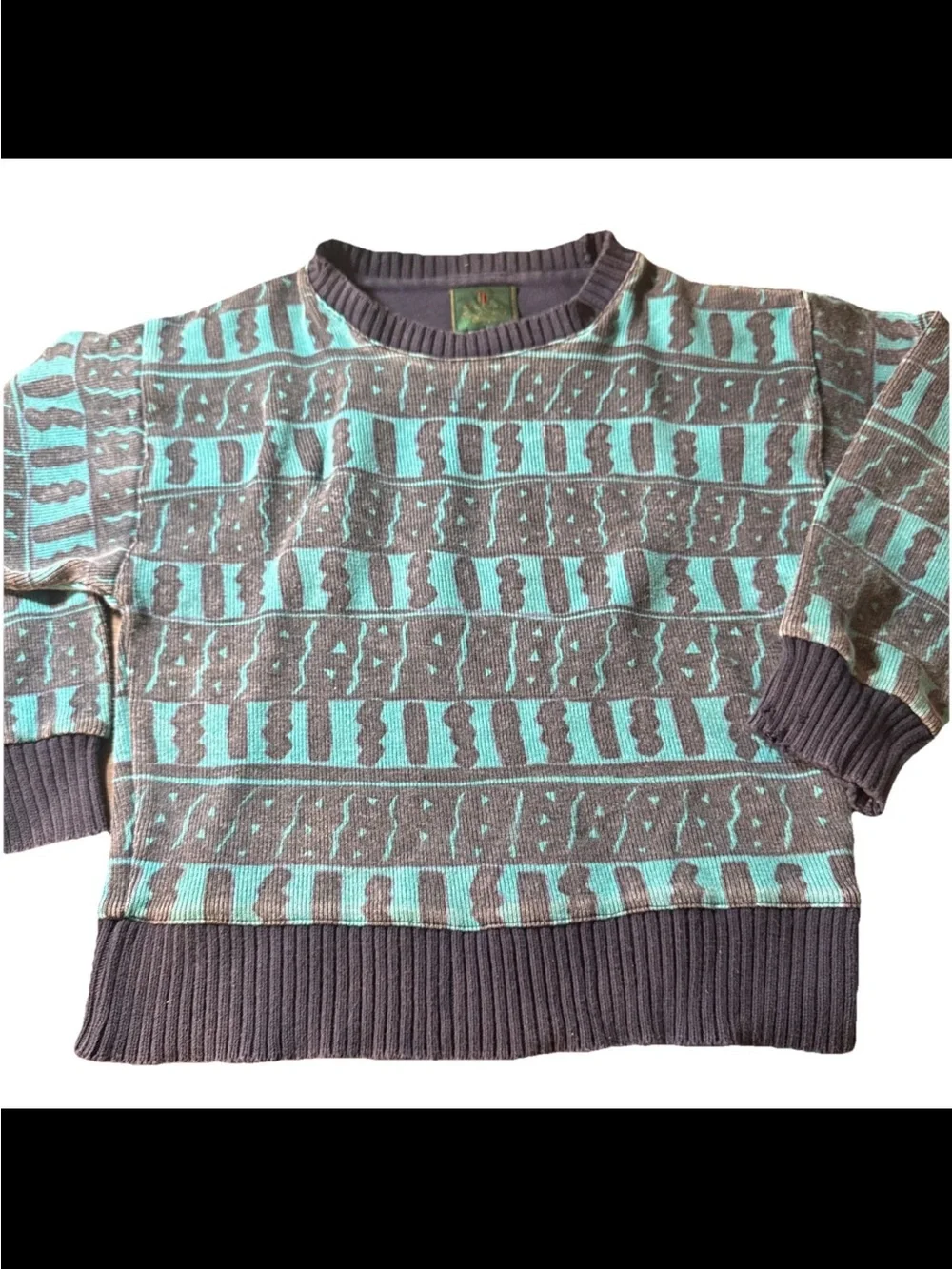 GIESSWEIN Vintage Crewneck Sweater Geometric Patterns Blue Men's. Youth Small